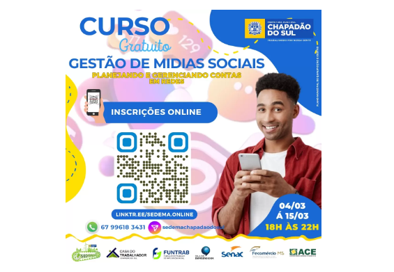 Imagem de compartilhamento para o artigo Curso de “Gestão de Mídias Sociais está com inscrições abertas em Chapadão do Sul da MS Todo dia